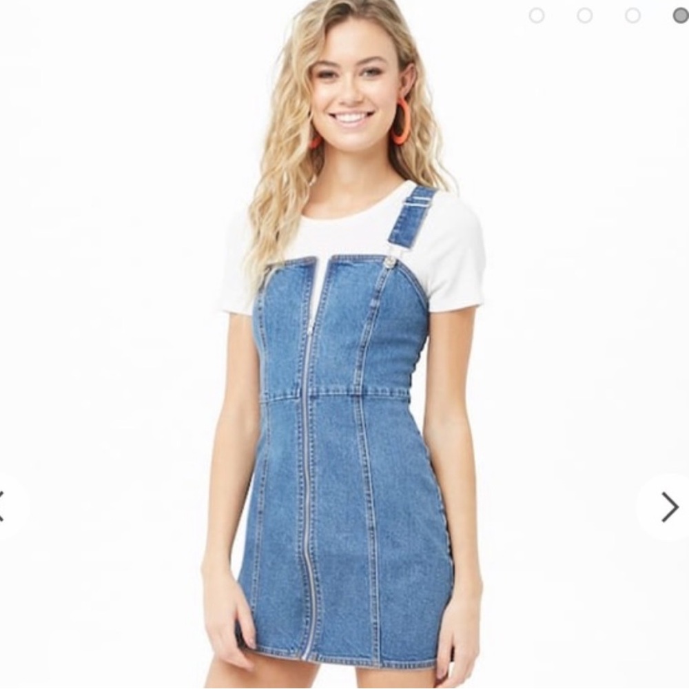 NWT FOREVER 21 WOMEN’S DENIM BODYCON FRONT ZIPPER MINI DRESS BLUE SIZE SMALL M